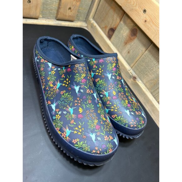 Western Chief Womens Hummingbird Clogs Size 10 Navy Rubber & Polyester Slip-On S - Picture 2 of 7